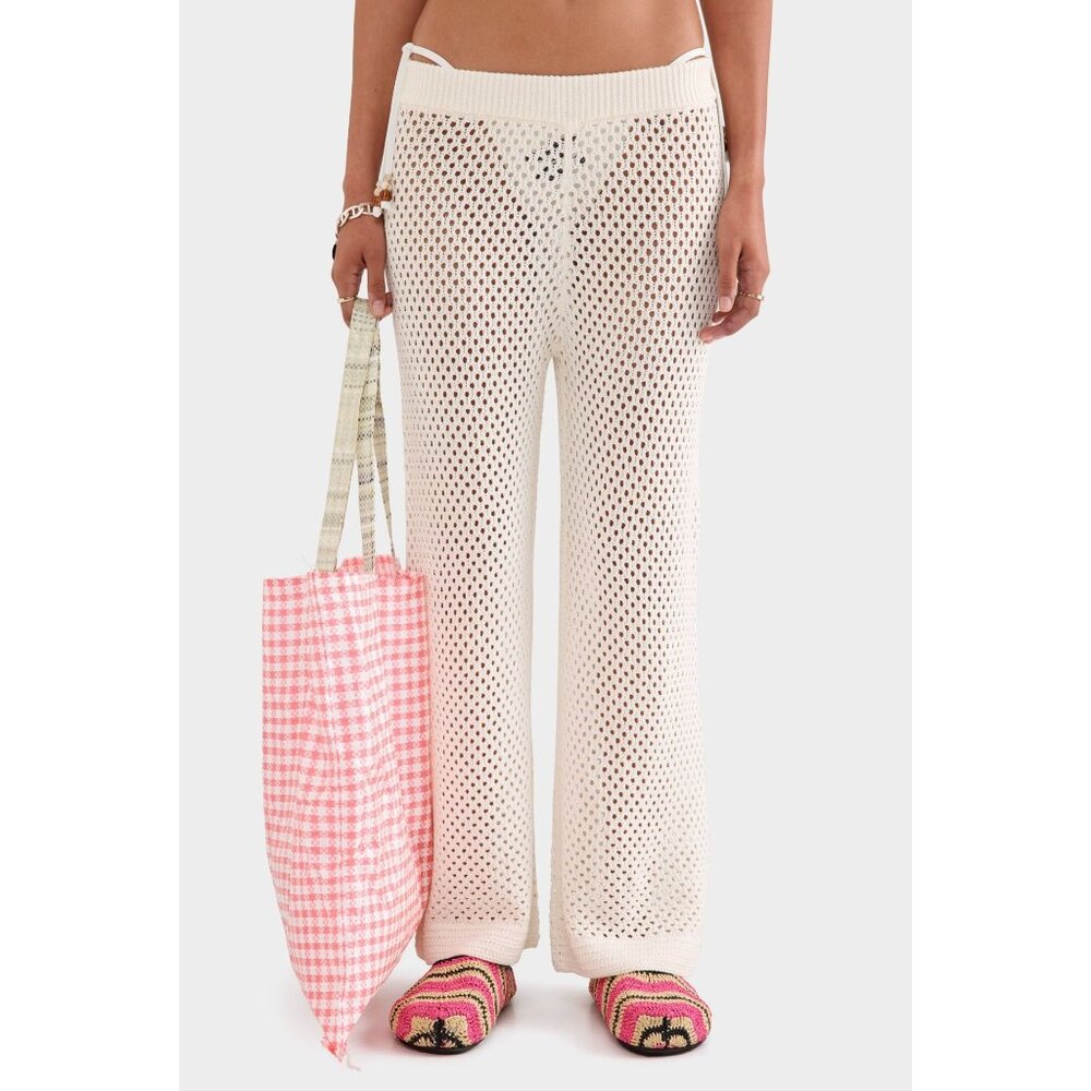 Venroy Cream Crochet Wide Leg Pants